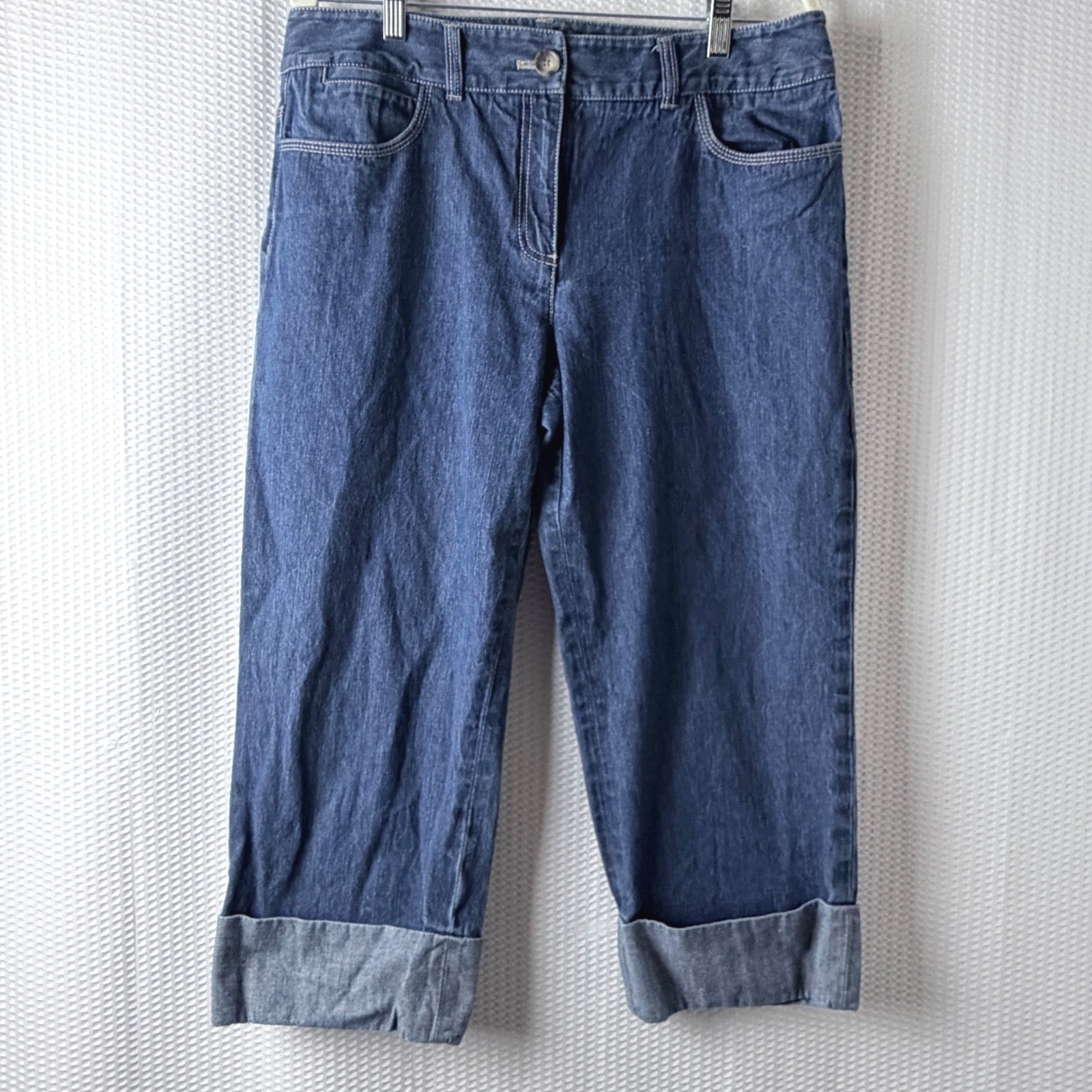 Ann Taylor Capri Jeans Denim Women Size 12 Blue Cuffed Mid Rise Casual